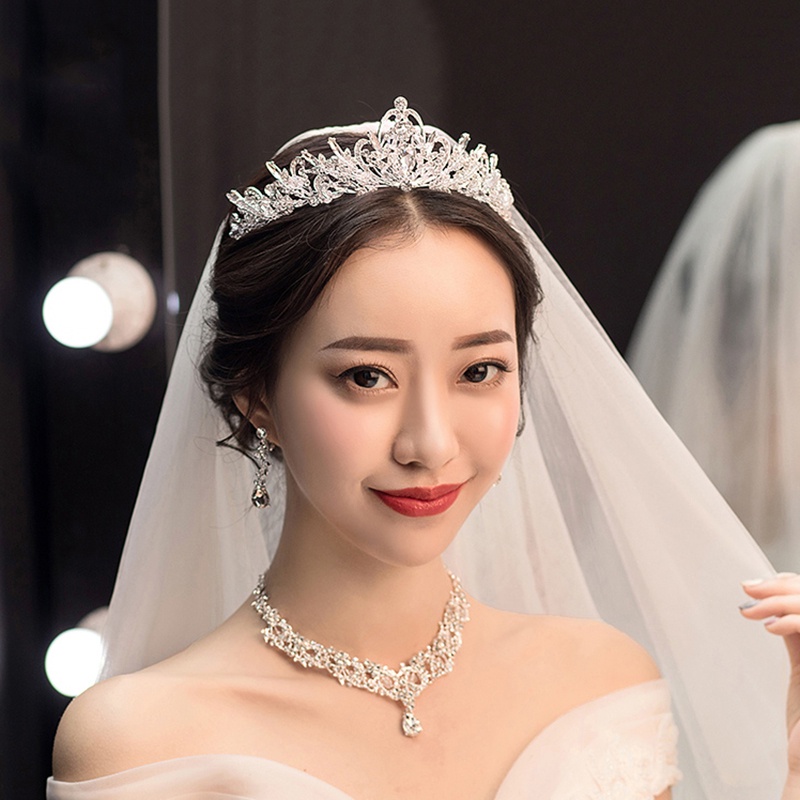 Vương Miện Cô Dâu Mạ Bạc Đính Đá Pha Lê