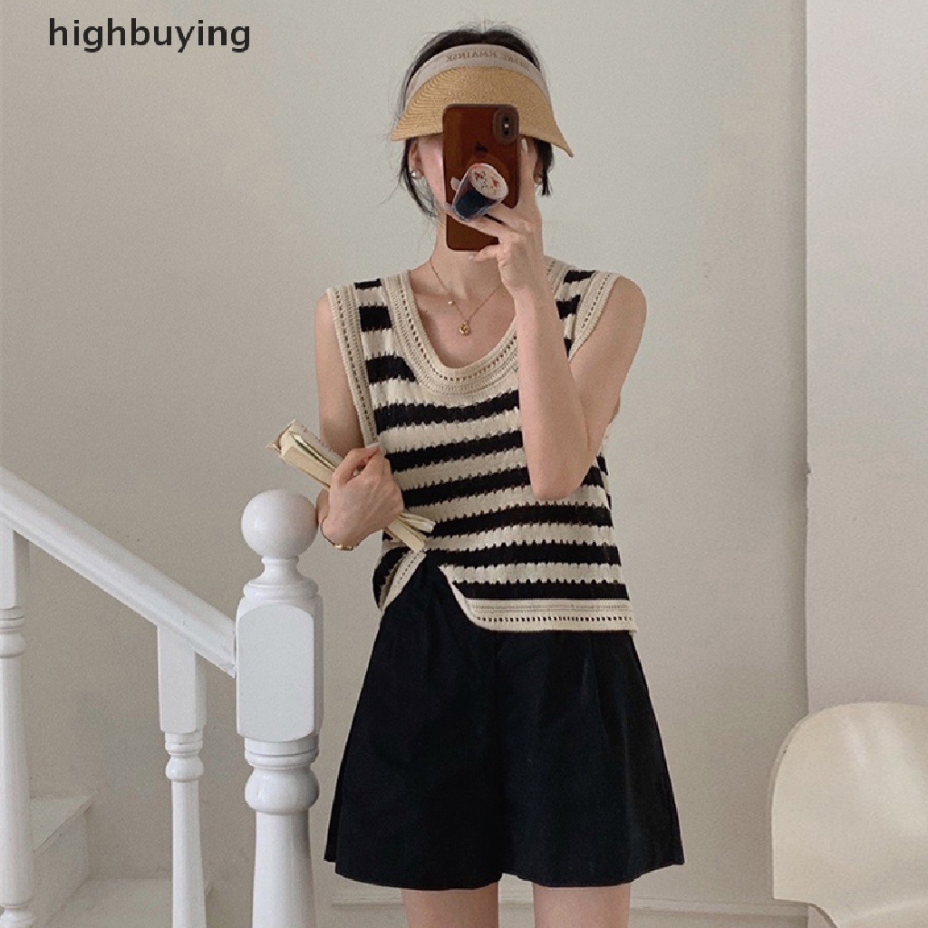 Áo Hai Dây Dệt Kim Dáng Rộng Họa Tiết Kẻ Sọc Thời Trang Mùa Hè Cho Nữ