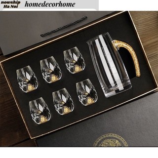 Bộ ly rượu mắt trâu pha lê mạ vàng 24k cao cấp sang trọng Cốc thủy tinh pha lê