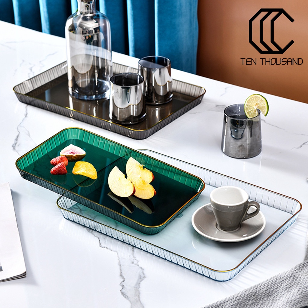 ☼Nordic Style Fruit Trays Non-Slip Clear Elegant Coffee Tea Food Tray Kitchen Supplies