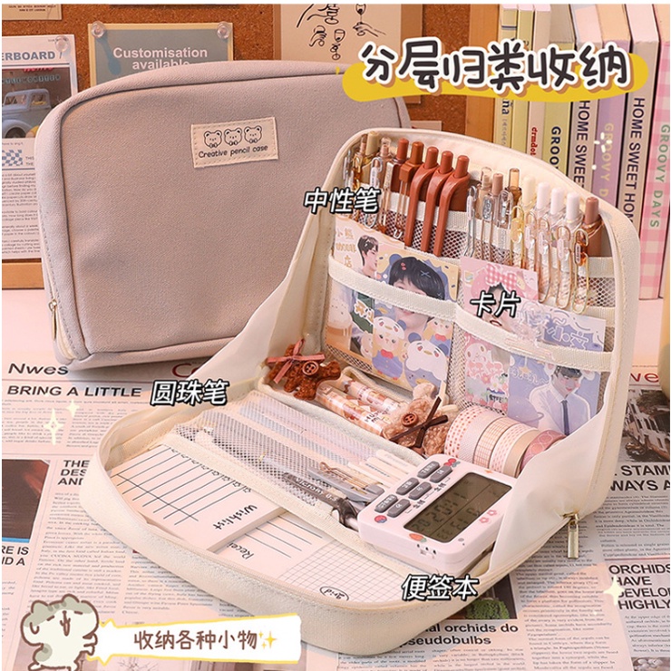 Túi Đựng Bút / Mỹ Phẩm Nhiều Ngăn Sức Chứa Lớn Tiện Dụng Cho Nữ