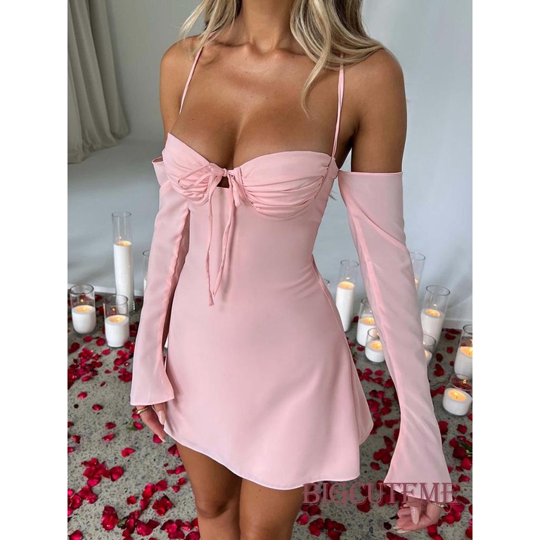 [] - Đầm Hai Dây Mini Cổ Khoét Sâu Mùa Hè Có Tay Áo Dành Cho Nữ