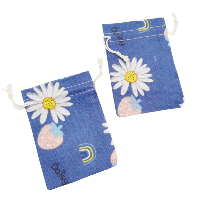 Túi Vải Lanh Cotton Đựng Trang Sức Họa Tiết Dâu Tây Dễ Thương