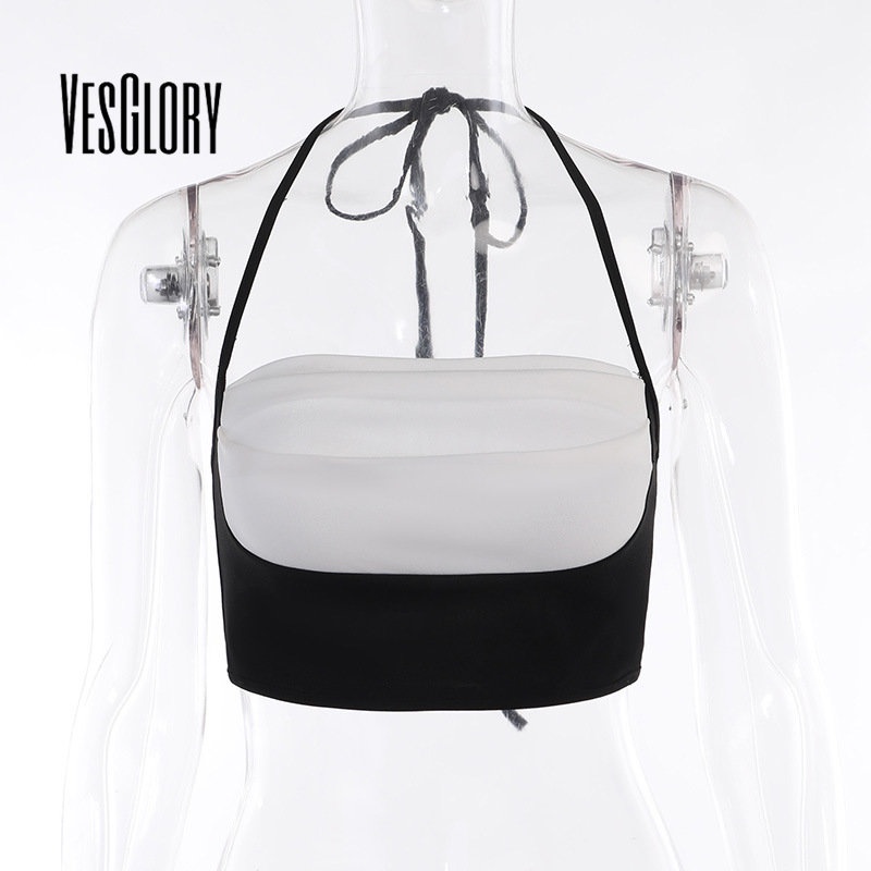 Áo sát nách hở lưng VESGLORY màu sắc tương phản thời trang đường phố gợi cảm cho nữ 2023