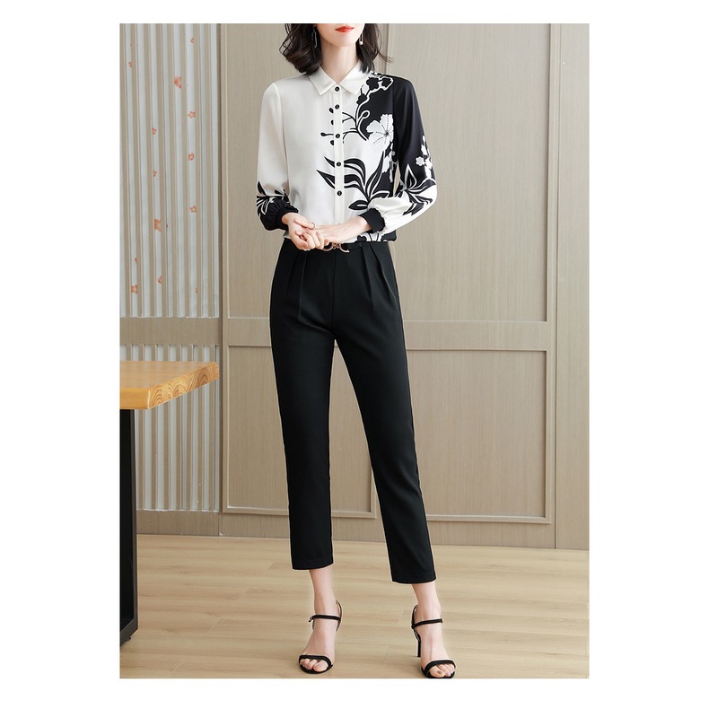 Áo Sơ Mi Voan Phối Hai Màu Trắng Đen Thời Trang Thanh Lịch