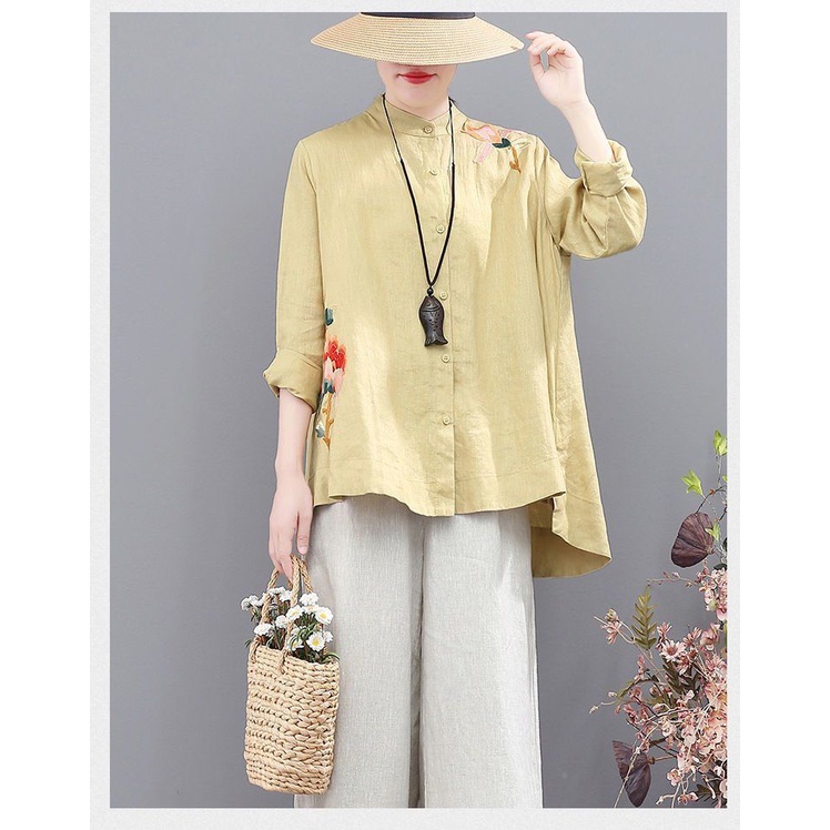 Áo Thun Cotton Dáng Rộng Thêu Họa Tiết Xinh Xắn Thoáng Mát Cho Nữ