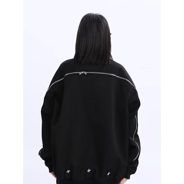 Áo Khoác Tay Dài Màu Trơn Có Khóa Kéo Thời Trang Cho Nam Và Nữ