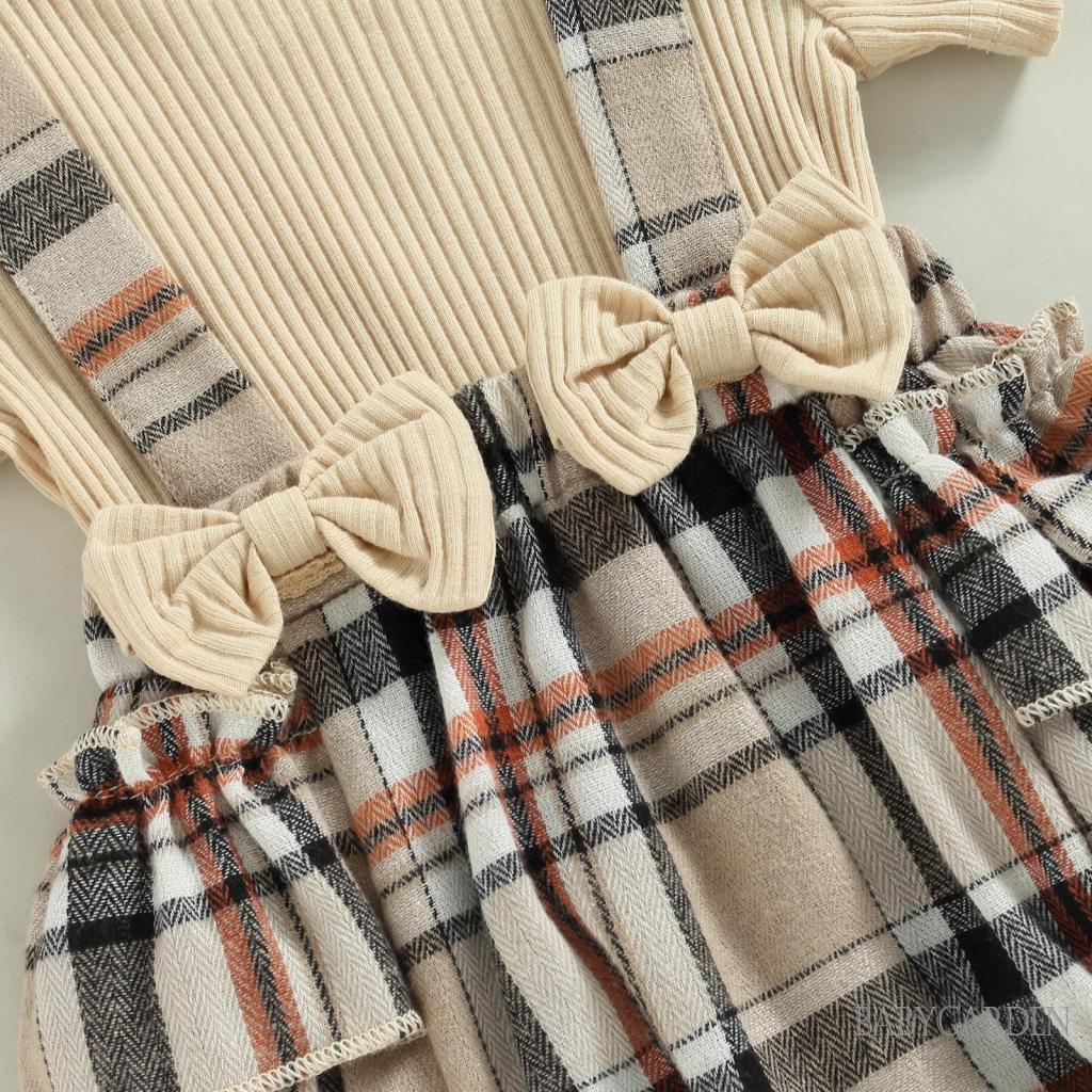 Bộ Áo Liền Quần Ngắn Tay Cổ Tròn Họa Tiết Caro + Băng Đô Cài Tóc Thời Trang Xuân Hè Cho Bé Gái 0-18 Tháng Tuổi