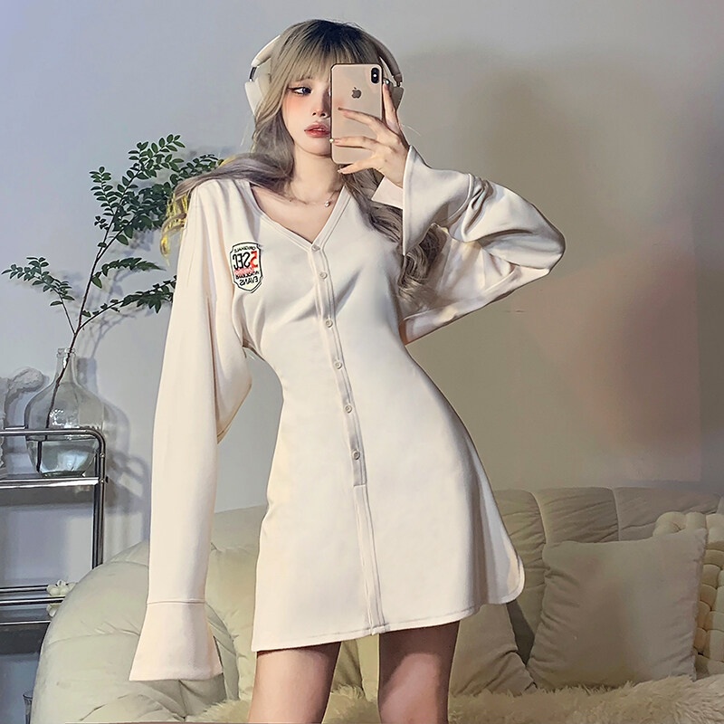 Kliou 2023 new Đầm Dệt Kim Tay Dài Dáng Ôm Dễ Thương Trẻ Trung Kliou 2023