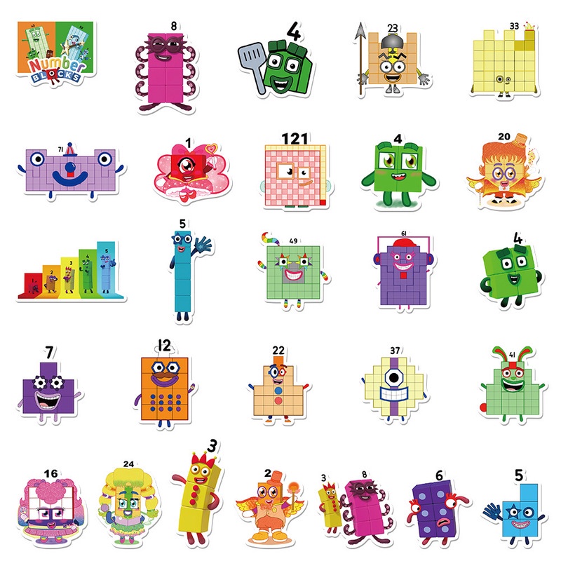 52PCS Cartoon Digital Block Stickers Khối kỹ thuật số Cartoon DIY Kids Chai nước Xe máy Stickers Trượt ván Đồ chơi Stickers