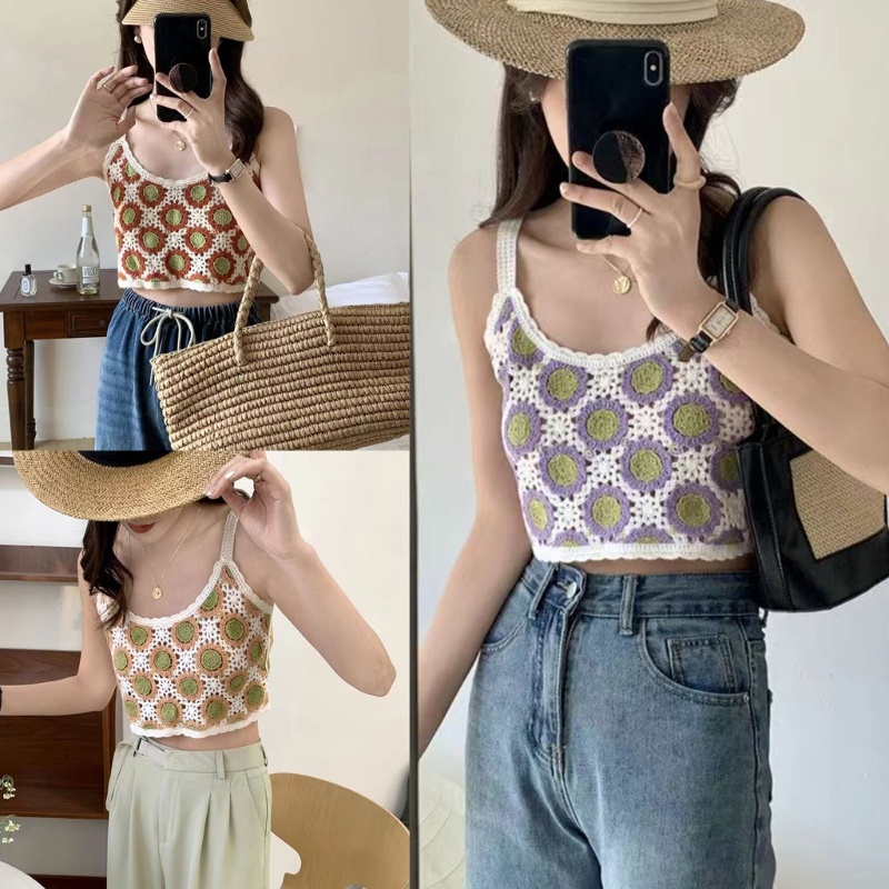 Áo Dệt Kim Hai Dây Không Tay In Hoa Phong Cách Boho Thời Trang Mùa Hè Cho Nữ