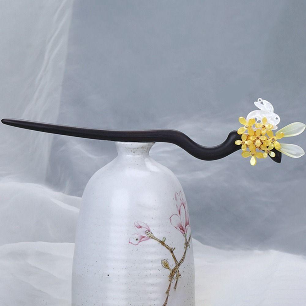 VANES1 Trâm Cài Tóc Bằng Gỗ Họa Tiết Hoa Phong Cách Trung Hoa Cổ Điển Cho Nữ