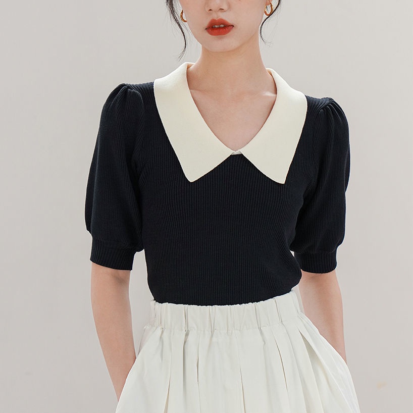 Áo Sơ Mi Tay Phồng Cổ Bẻ Thời Trang Mùa Hè Phong Cách Retro Cho Nữ