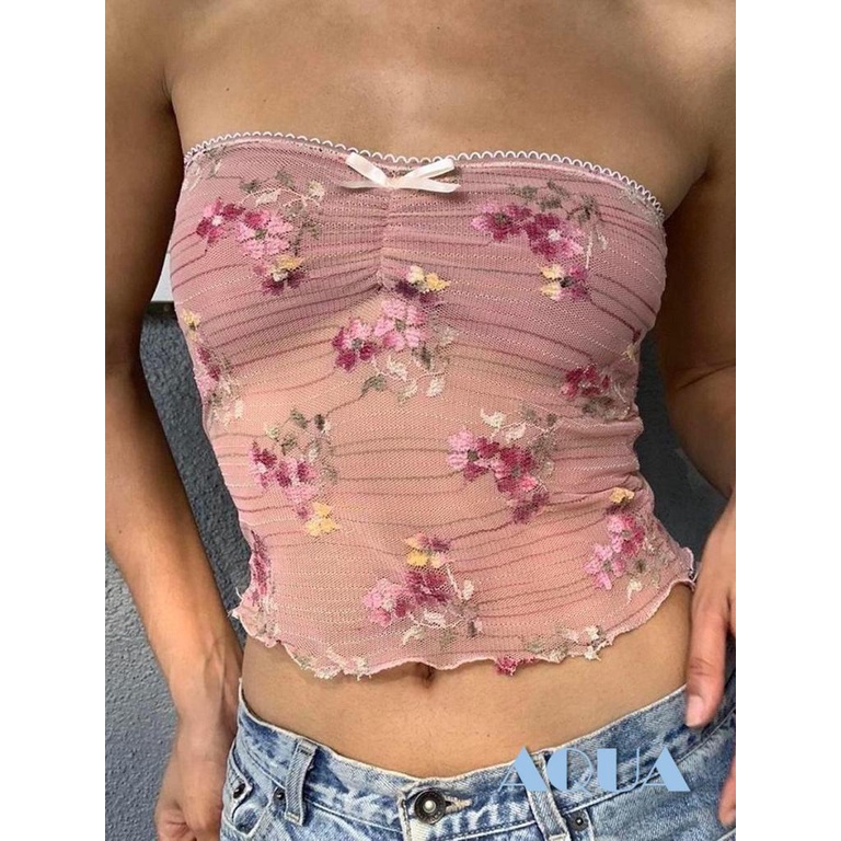 Áo Ống Lửng Hai Dây Thêu Hoa Gợi Cảm Cho Nữ