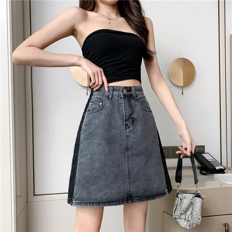 Chân Váy Jean Chữ A Lưng Cao Thời Trang Hàn Quốc