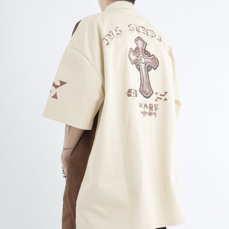 Áo Sơ Mi Tay Ngắn Dáng Rộng In Họa Tiết Đơn Giản Phong Cách Hip hop Thời Trang Mùa Hè Cho Nam