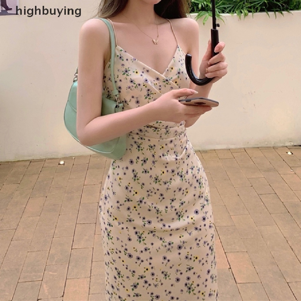 Hbvn Belle Đầm Hai Dây Cổ Chữ V In Hoa Thời Trang Mùa Hè Quyến Rũ Dễ Phối Đồ Phong Cách Pháp Cho Nữ