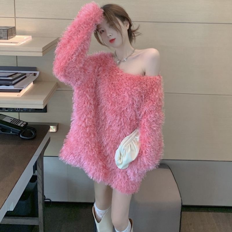 Áo sweater Cổ Tròn Tay Dài Dáng Rộng Phối Dây Cột Sau Lưng Thời Trang Mùa Thu 2020 Cho Nữ e42w