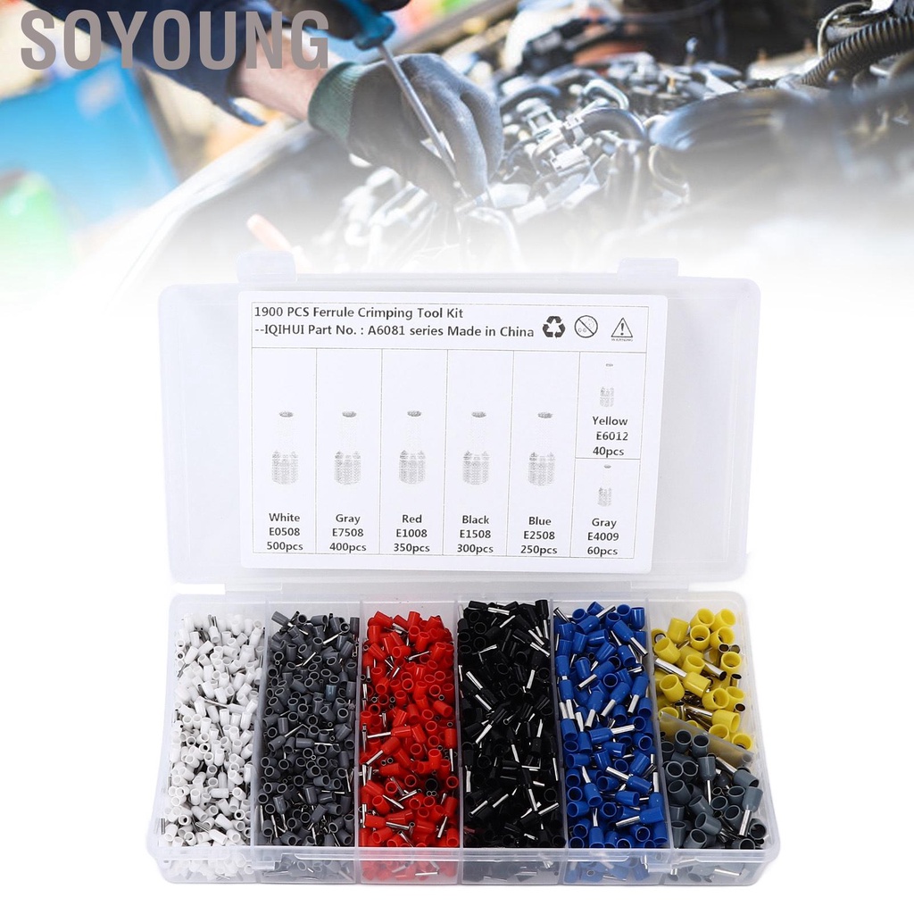 Soyoung 1900pcs Wire Ferrule Terminals Pin Type Copper Tin Plated 7 Sizes Insulated Cord Connectors Universal for Cars