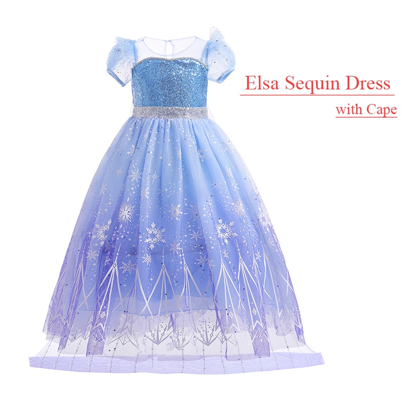 Đầm Công Chúa Elsa 2 Đính Kim Sa Kèm Áo Choàng Xinh Xắn Cho Bé Gái