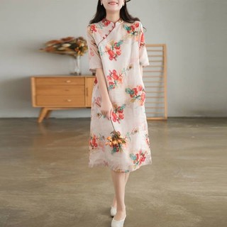 Đầm Sườn Xám Cách Tân Vải Lanh Cotton Phong Cách Dân Tộc Thời Trang Mùa Hè 2023 Mới