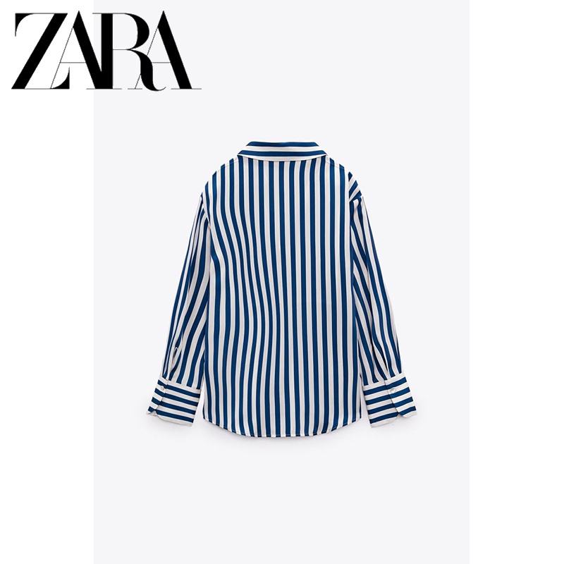 Zara Áo Sơ Mi Vải Lụa satin Kẻ Sọc Thời Trang Mùa Xuân Cho Nữ
