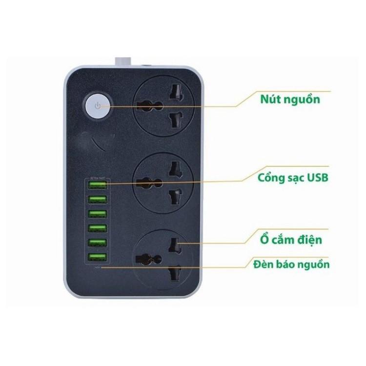 Ổ Cắm Điện Đa Năng T05, Thông Minh Tiêu Chuẩn EU - 6 Cổng USB Hỗ Trợ Sạc Nhanh 3.4A - Tích Hợp IC Chống Cháy Nổ