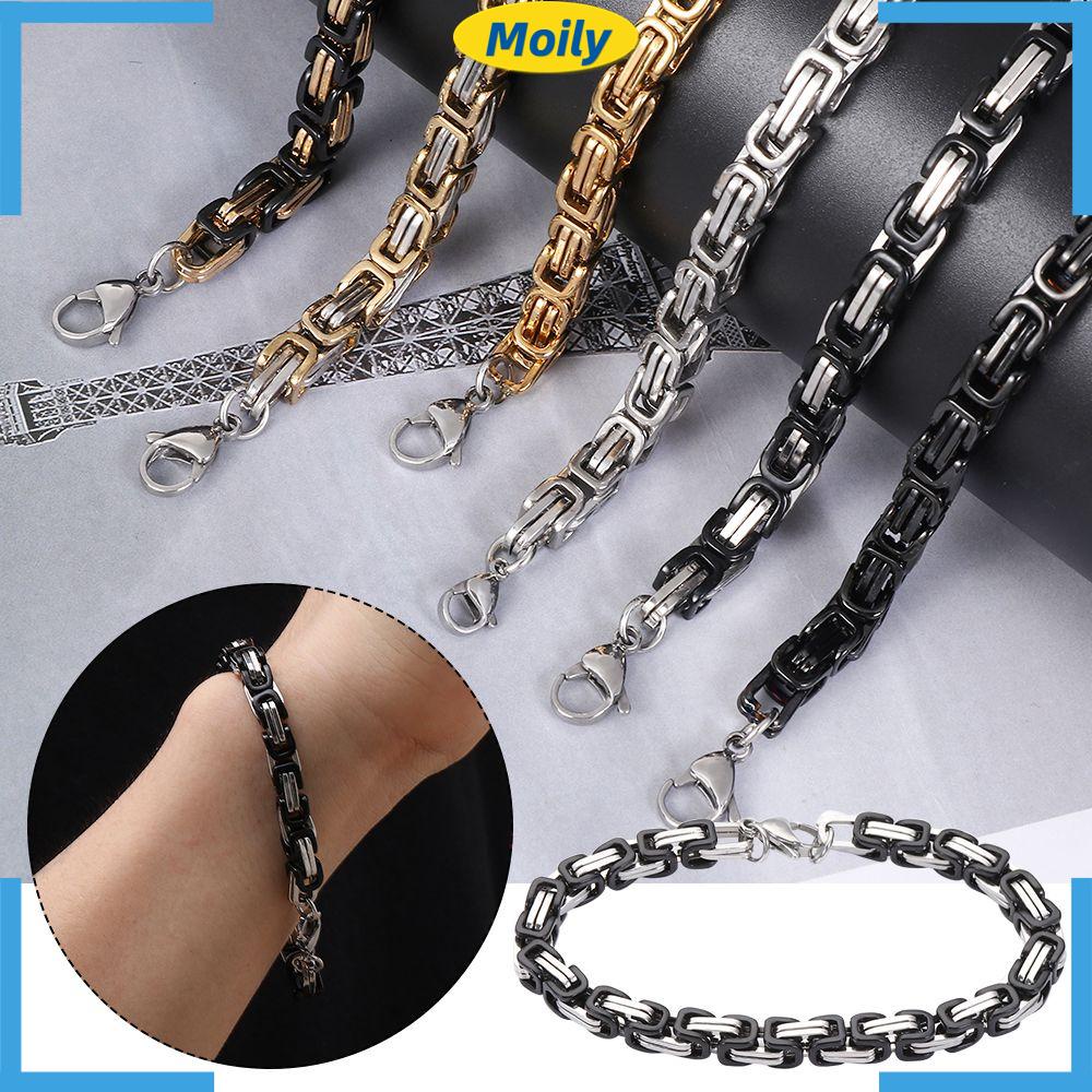 Vòng tay dây xích bằng thép không gỉ màu đen phong cách thời trang cho nam