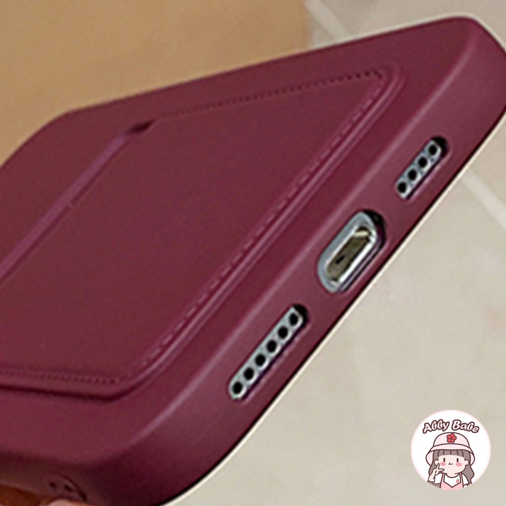 Ốp Điện Thoại Silicon Dẻo Màu Đỏ Rượu Có Ngăn Đựng Thẻ Chống Bụi Cho IPhone 14 Pro Max 13 12 11 Pro Max