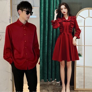 Áo váy đôi nam nữ đỏ mặc tết, noel