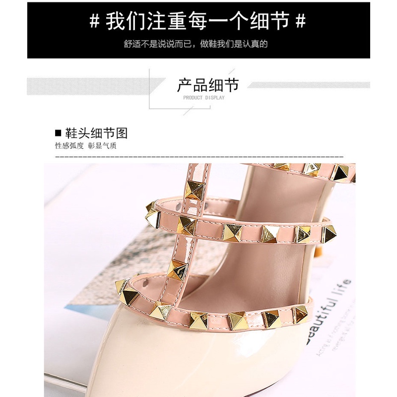 Giày Cao Gót Da Bóng Mũi Nhọn Đính Đinh Tán Thời Trang Cho Nữ