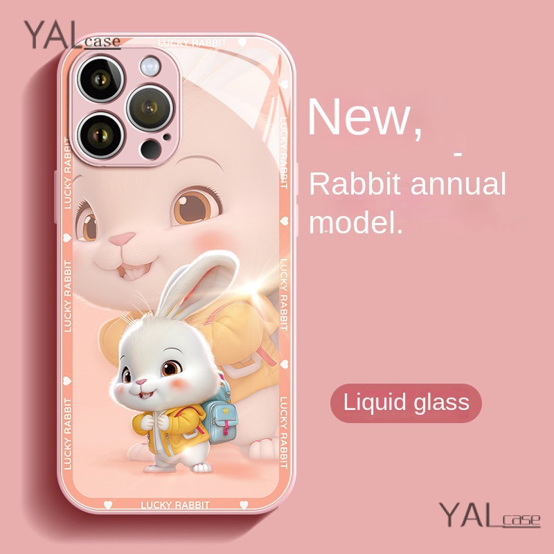 Ốp Điện Thoại Mặt Kính Hình Thỏ Đeo Balo Cho Iphone 11promax 8plus 7plus xsmax 13Pro 14Promax 11 / 12 13promax