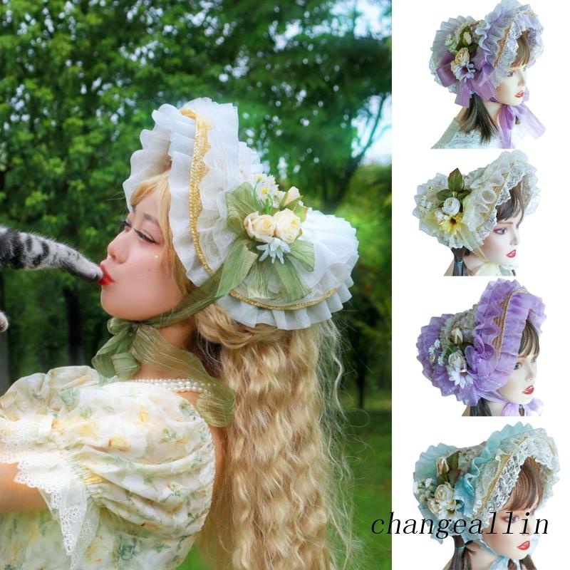 Nón Cối Phối Ren Hoa Phong Cách Lolit Victorian Bonnet