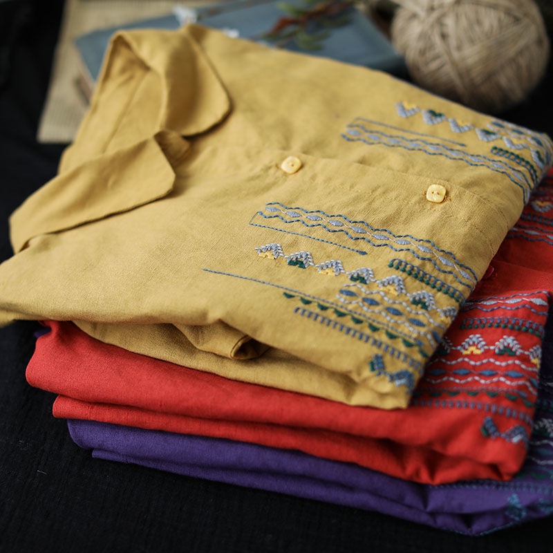 Áo Sơ Mi Dài Tay Chất Liệu Cotton Lanh Thêu Trang Trí Dành Cho Nữ