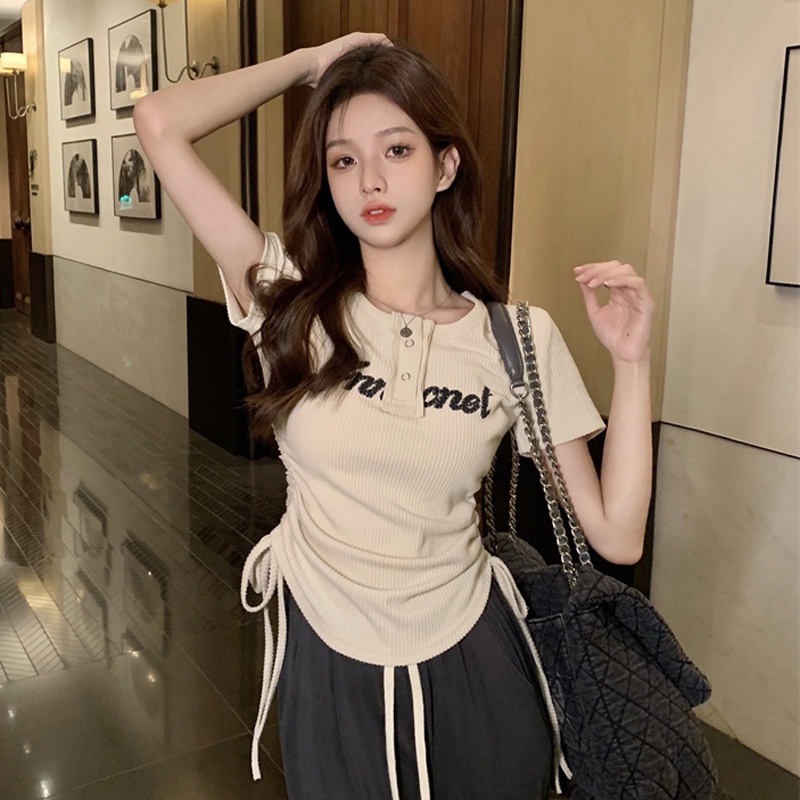 Áo thun NRVP tay ngắn dáng ôm in họa tiết độc đáo thời trang đường phố Hàn Quốc cho nữ