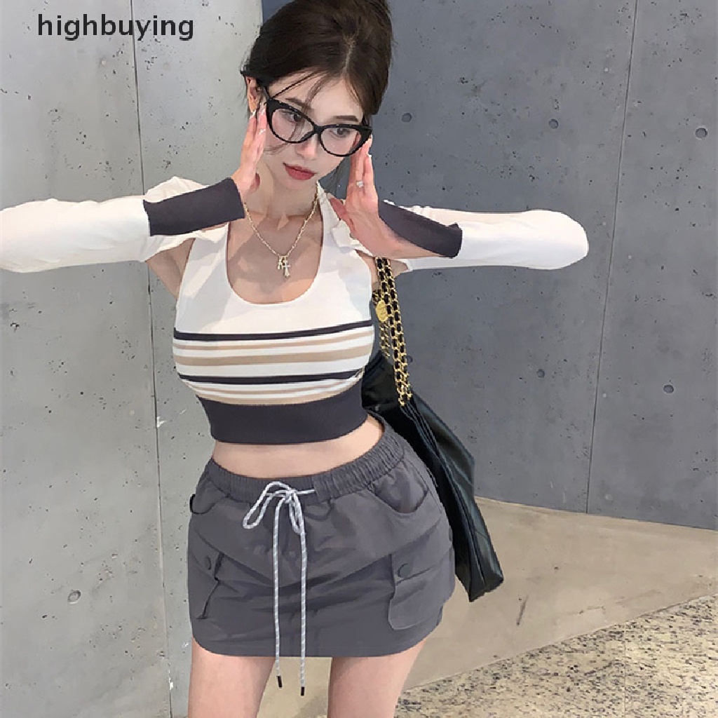 Áo Thun Lửng Hai Dây Họa Tiết Kẻ Sọc Thời Trang Mùa Hè 2023 Cho Nữ