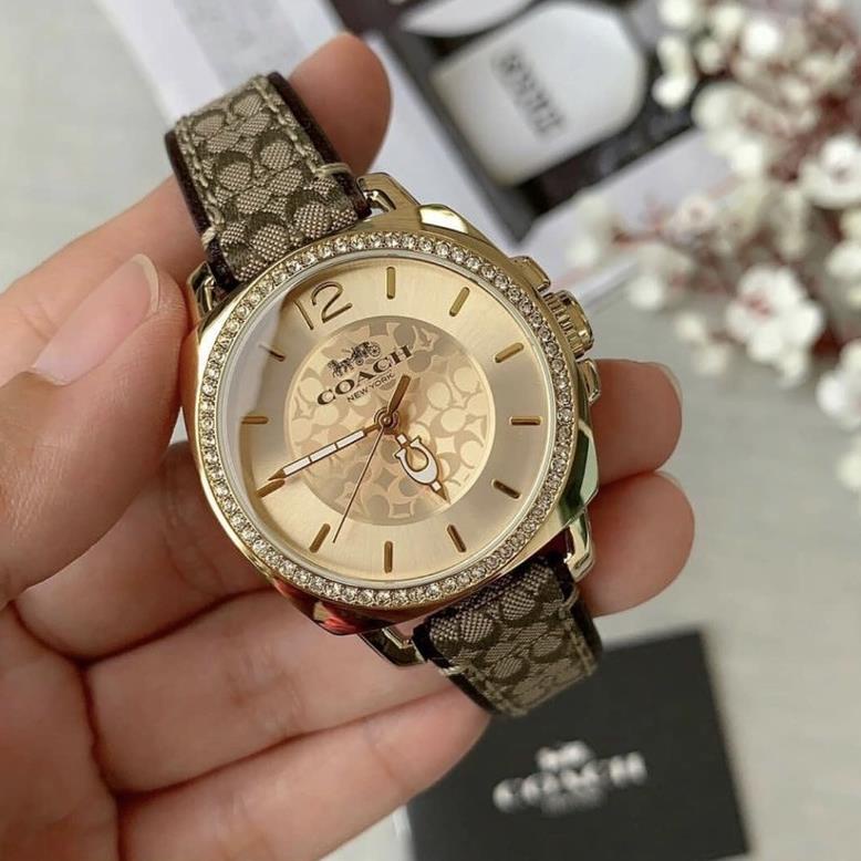 Miễn Phí Đồng Hồ Coach Dây Da Đính Kim Cương Cho Nữ Wanita Jam Tangan