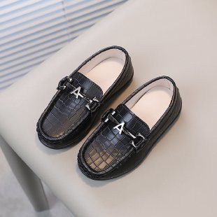 Giày Lười Da Đế Bằng Phối Dây Xích Kim Loại Kiểu Cổ Điển Thời Trang Dự Tiệc Cưới Cho Bé Trai