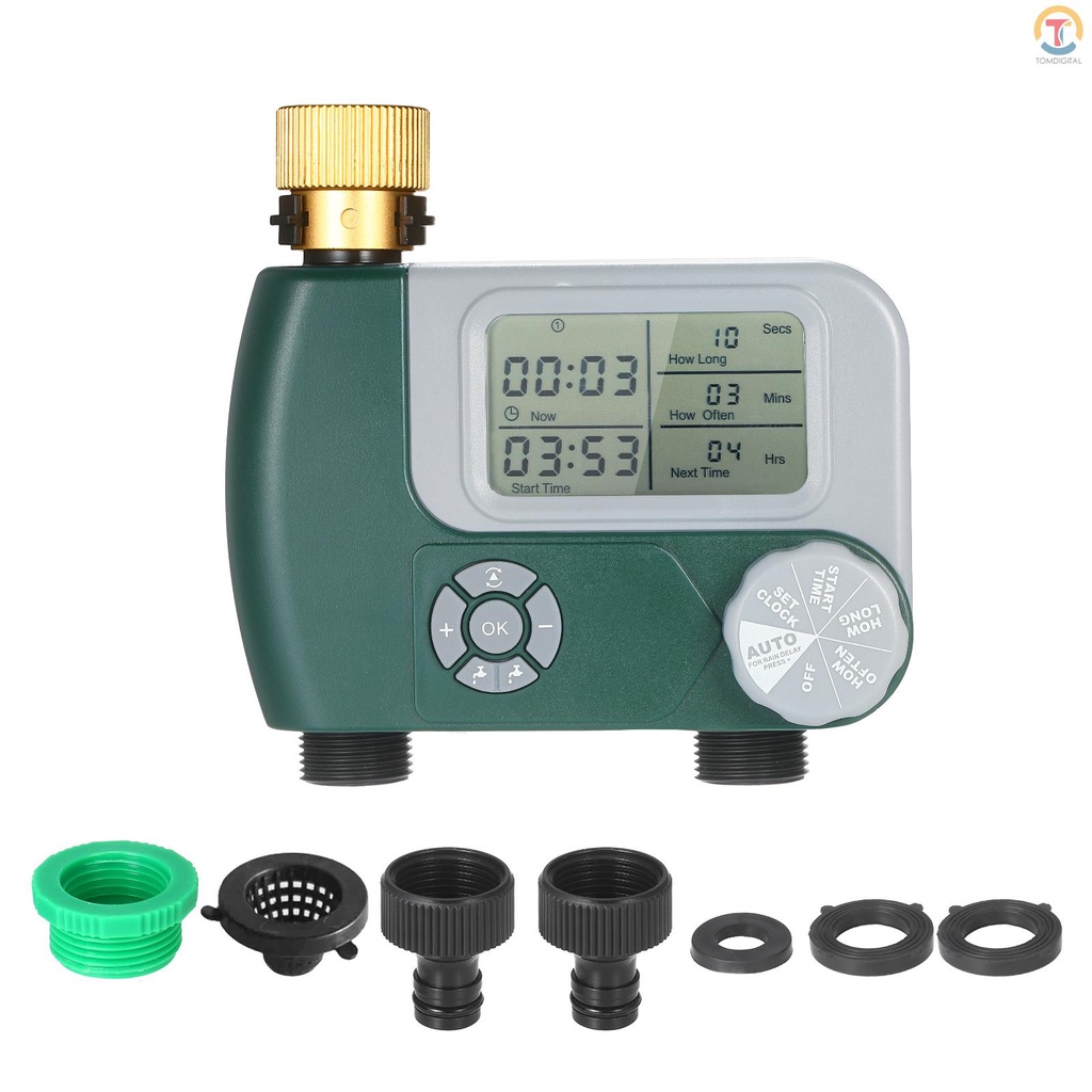 Vòi Phun Nước Kỹ Thuật Số Tự Động Có Thể Lập Trình Chỉnh Sửa 2 Ổ Cắm Cho Cây Trồng (Pin Không Cần Khoan Lỗ