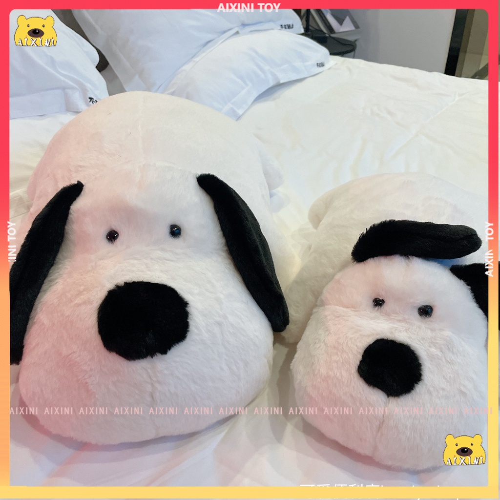 CÓ SẴNThú Nhồi Bông Hình Chú Chó Nằm Màu Trắng Đen 70CM Mềm Mại Trang Trí Nhà Cửa