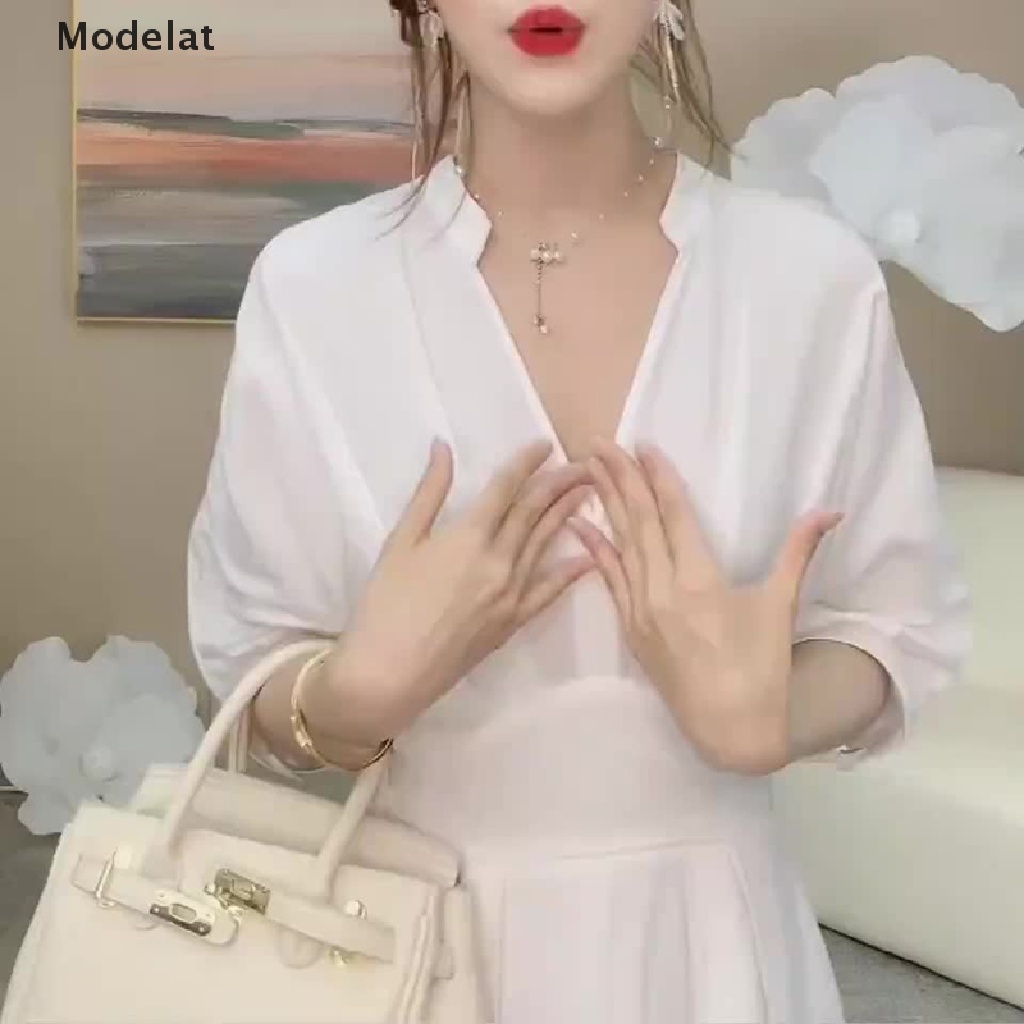 Mfc Đầm Sơ Mi Tay Lửng Cổ Chữ V Dáng Ôm Thời Trang Mùa Hè Dành Cho Nữ