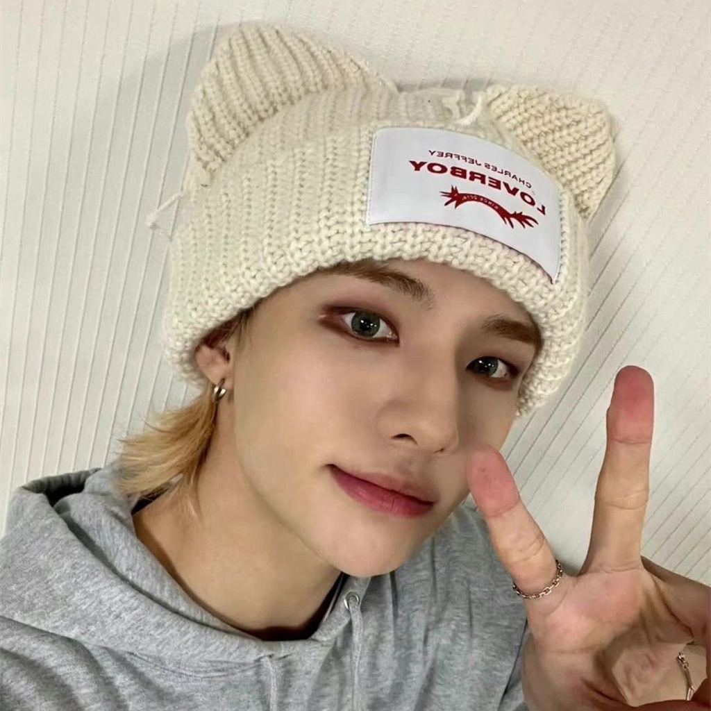 Mũ Len Dệt Kim Màu Trơn Trang Trí Tai Mèo Xinh Xắn Cho Cặp Đôi