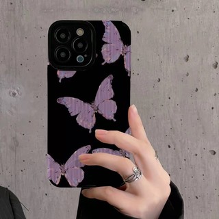 Ốp Điện Thoại Da Mềm Họa Tiết Bướm Màu Tím Cho IPhone 6S 7 Plus 8 Plus X XS XR XS Max 11 13 12 14 PRO Max 14 Plus 12 13 Mini Đen