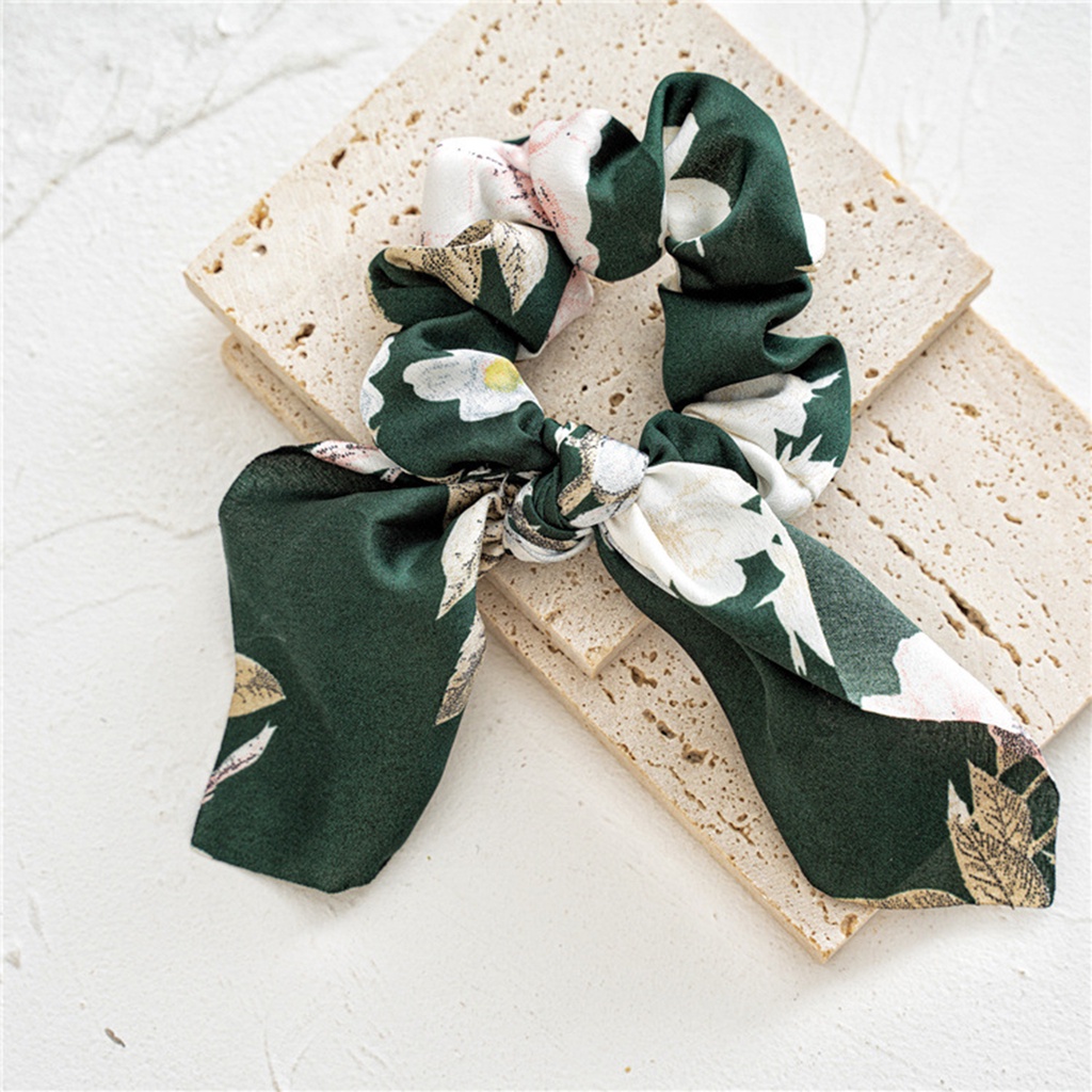 Set 4 Dây Cột Tóc Vải Satin Mềm Mịn In Họa Tiết Hoa Xinh Xắn Dùng Hàng Ngày