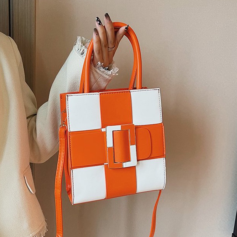 Túi Đeo Vai Họa Tiết Kẻ Sọc Màu Sắc Tương Phản Phong Cách Cổ Điển Thời Trang Cho Nữ