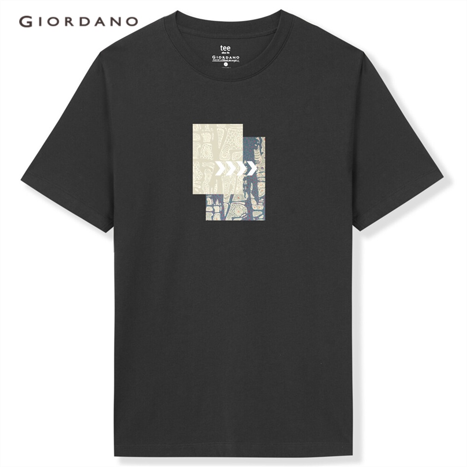 Áo thun GIORDANO 91092297 tay ngắn cổ tròn cotton in họa tiết dành cho nam