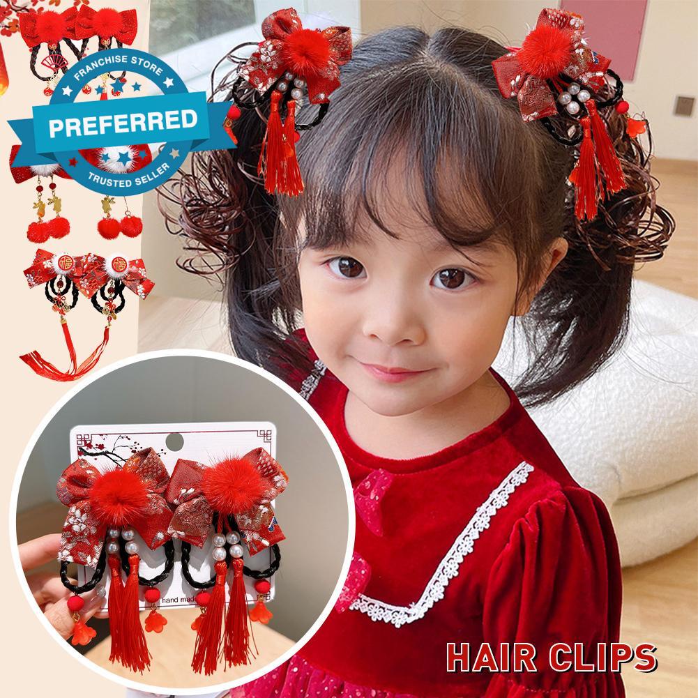 Tóc Giả Thắt Nơ Phong Cách Trung Hoa Mừng Năm Mới Cho Bé Gái F6N0
