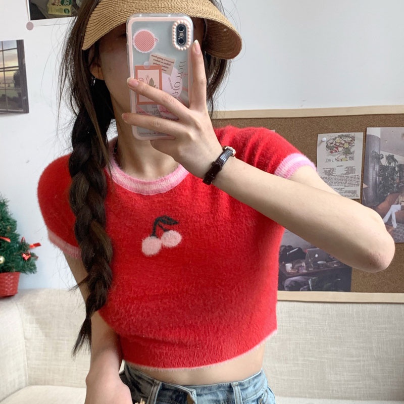 Áo thun XINLANYASHE dệt kim tay ngắn phong cách Hàn Quốc mới cho nữ