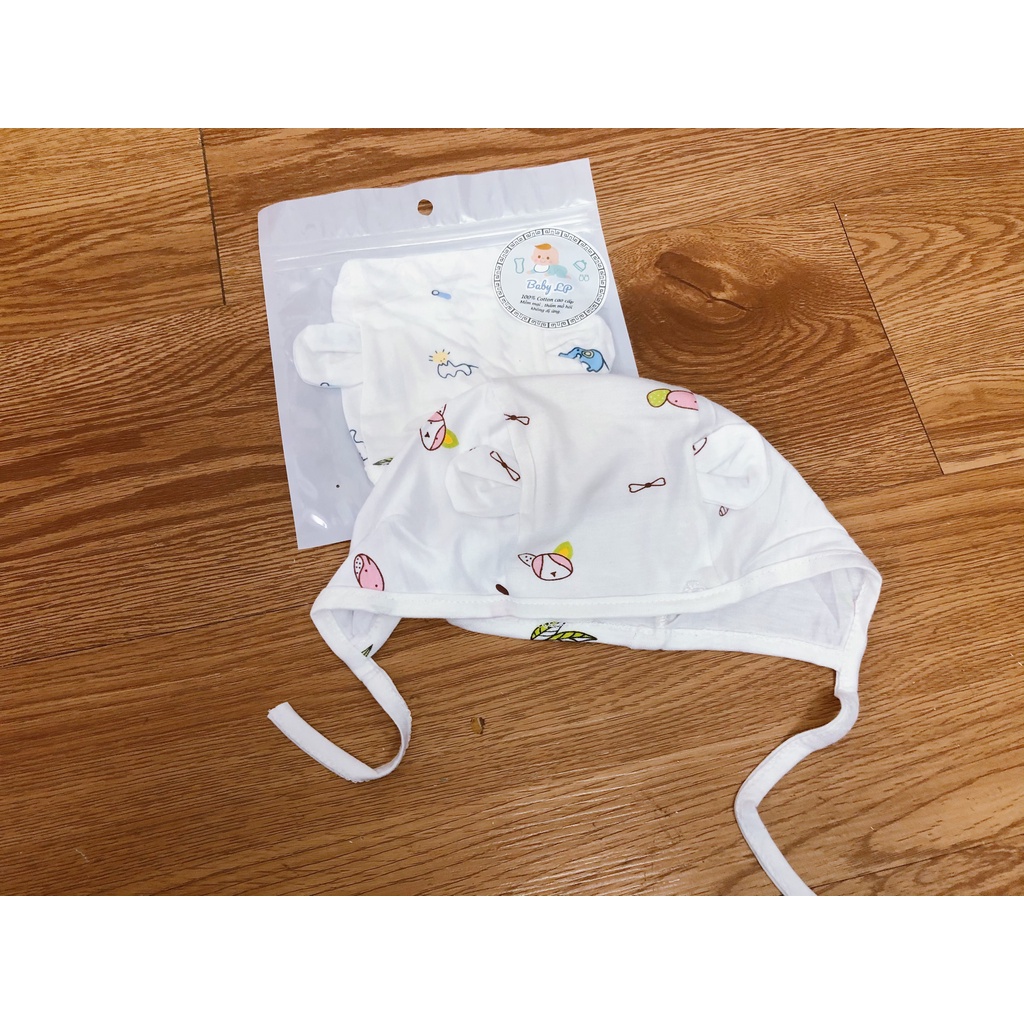 Mũ sơ sinh tai gấu thun lạnh có dây buộc cho bé yêu