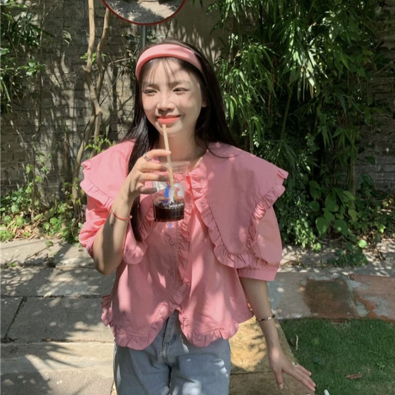Áo kiểu COZOK tay ngắn cổ búp bê thời trang mùa hè cho nữ